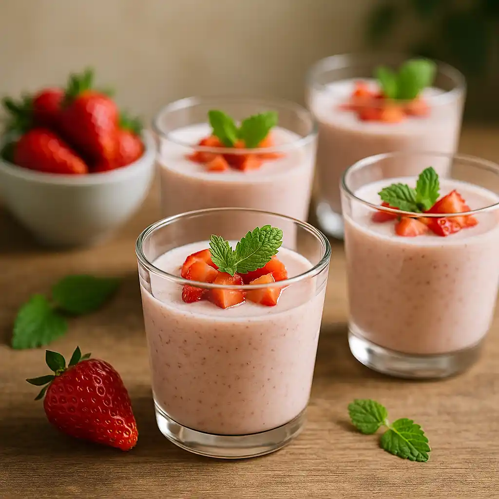Boisson du soir apaisante : thé glacé à la fraise et lait d’amande, parfum mélisse et vanille